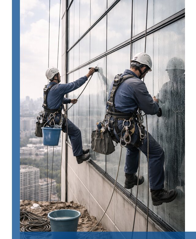 Профессиональная мойка фасадных окон альпинистами в Ишимбае