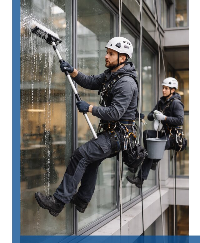 Профессиональная мойка витражей промышленными альпинистами в Ишимбае