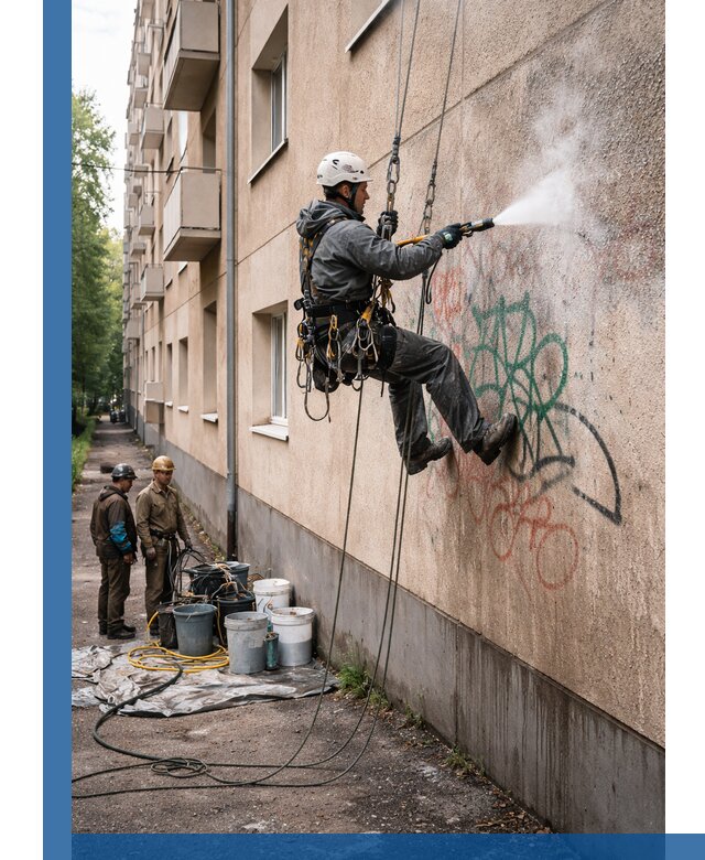 Удаление граффити с фасада в Ишимбае без следов и повреждений