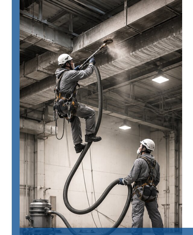 Обеспыливание потолочных конструкций в Ишимбае промышленным альпинизмом