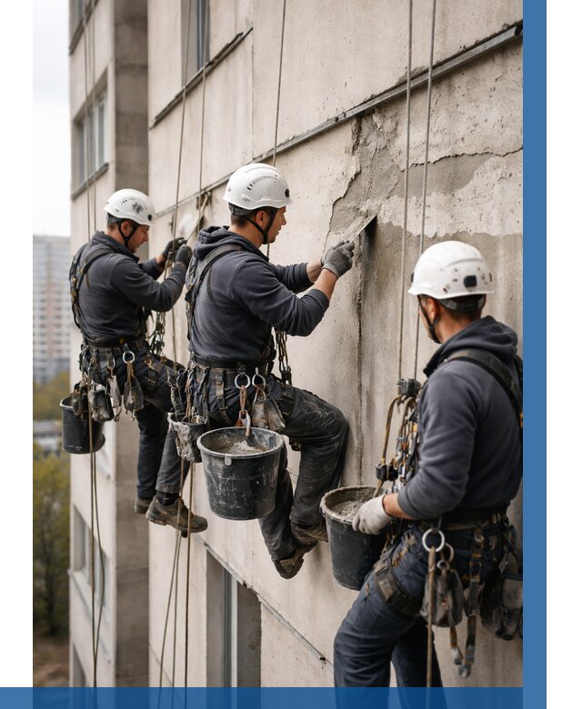 Ремонт бетонных элементов фасада в Ишимбае от 2535 р. | ВЫСОТНИК-Шмб