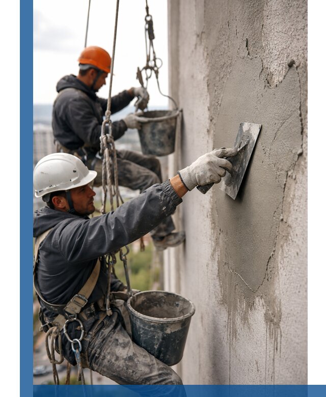 Штукатурка фасада на высоте в Ишимбае профессиональные работы