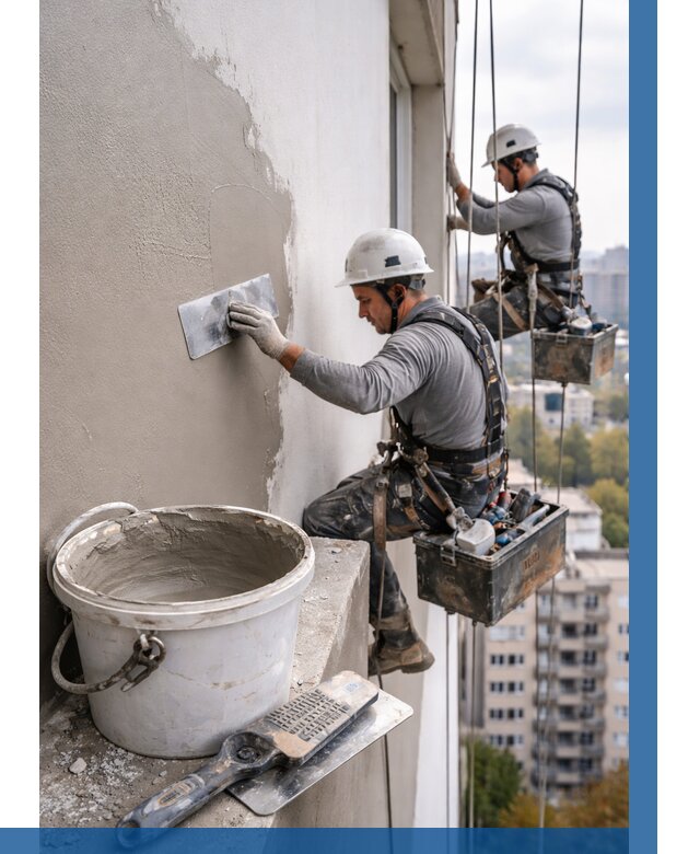 Шпаклевка фасада на высоте в Ишимбае от 710 р. | ВЫСОТНИК-Шмб