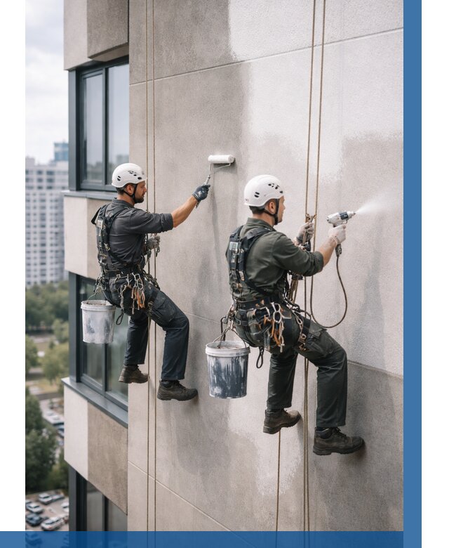 Покраска фасада альпинистами в Ишимбае от 304 р. | ВЫСОТНИК-Шмб