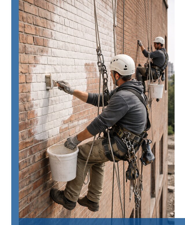 Покраска кирпичного фасада с доступным альпинистским сервисом в Ишимбае
