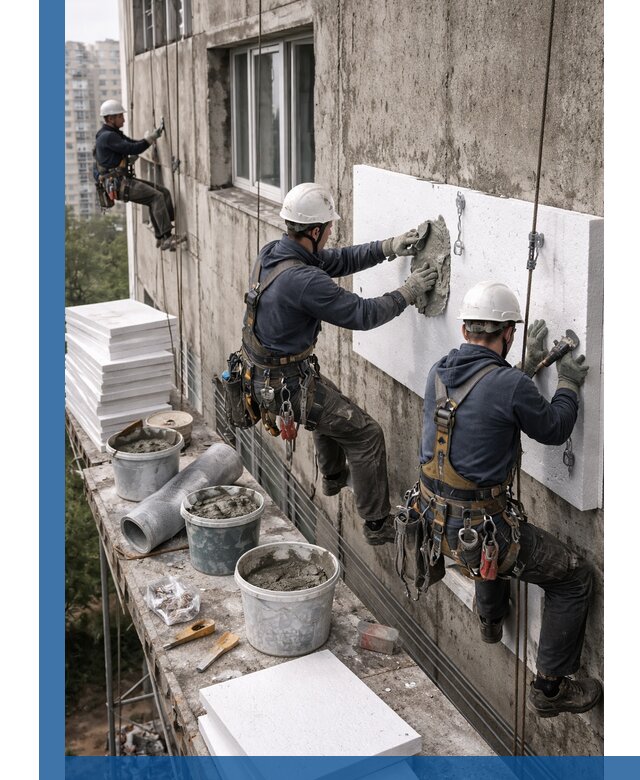 Утепление фасада пенополистиролом в Ишимбае под ключ