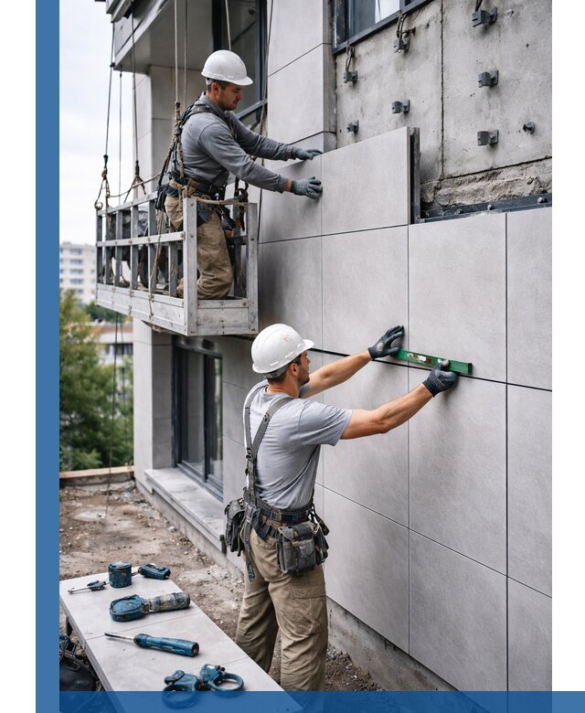 Монтаж керамогранита на фасад в Ишимбае под ключ с гарантией качества