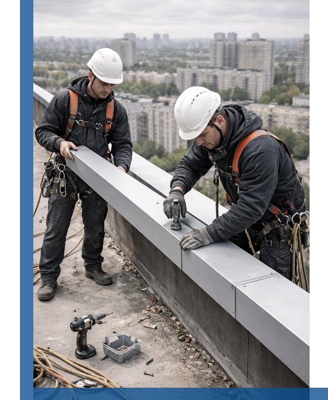 Монтаж парапетных крышек и ограждений кровли в Ишимбае