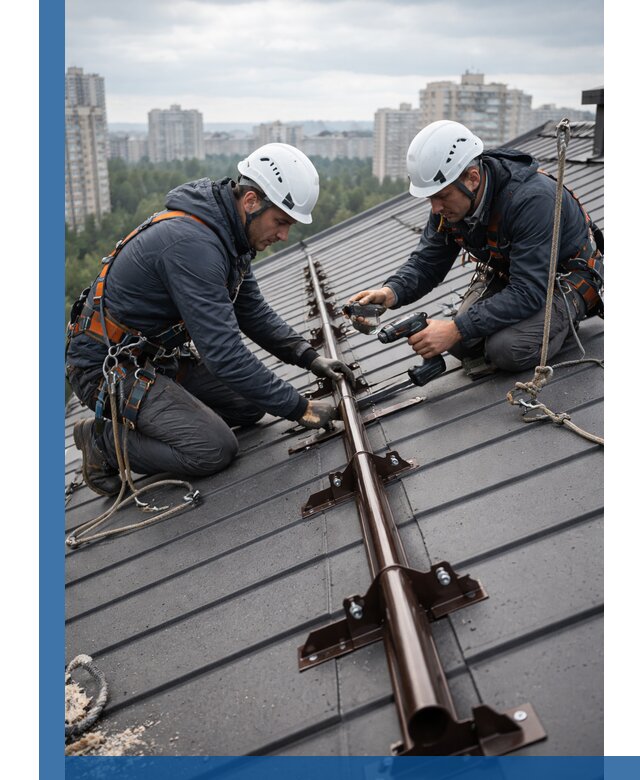 Монтаж снегозадержателей на кровле зданий в Ишимбае под ключ