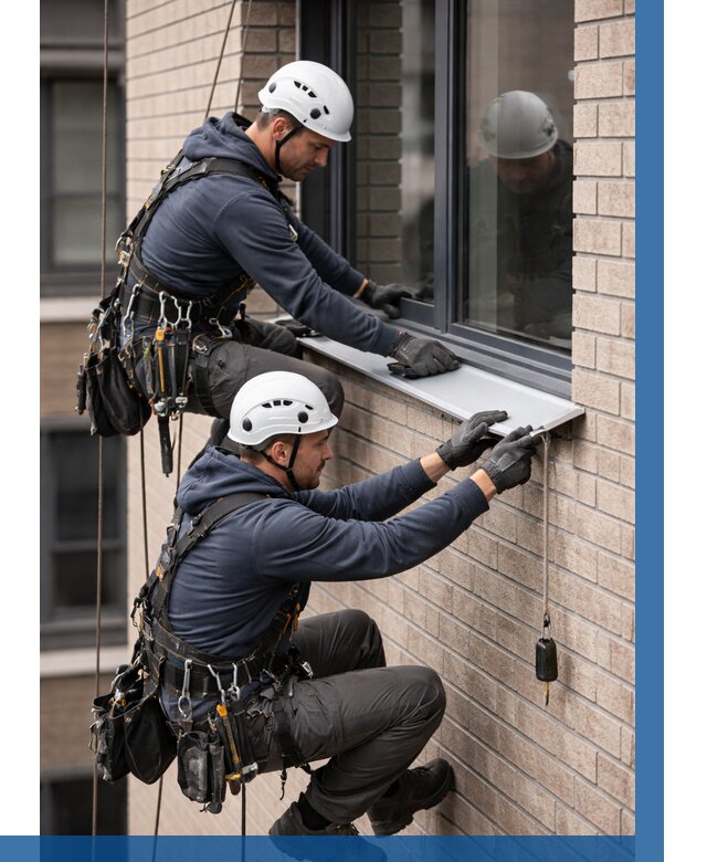 Монтаж оконных отливов под ключ в Ишимбае от 3549 р. | ВЫСОТНИК-Шмб