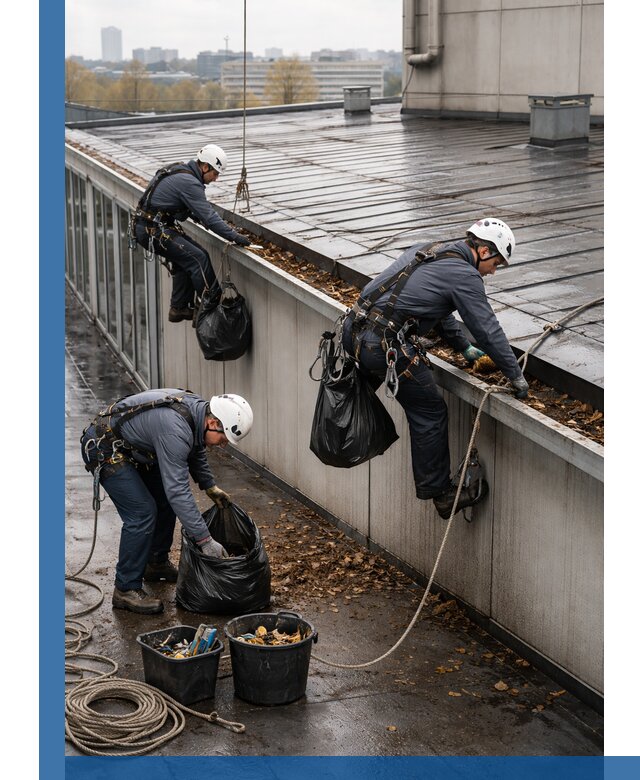 Очистка кровли по периметру в Ишимбае силами промышленных альпинистов