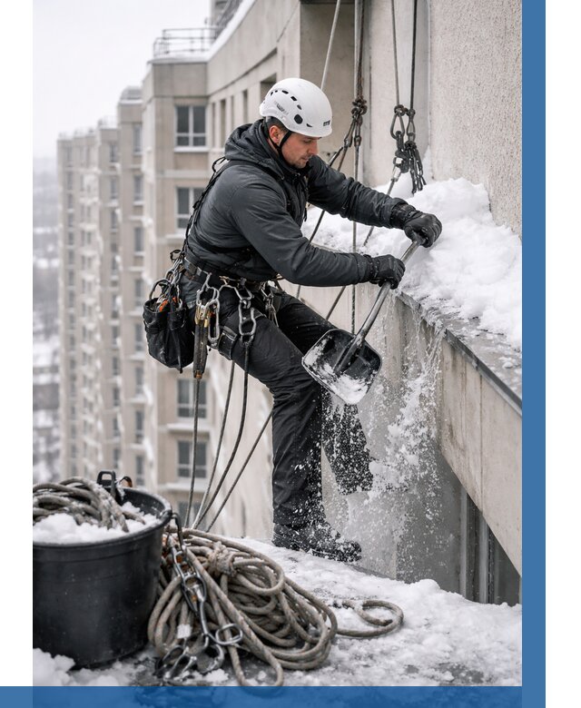 Очистка карнизов от снега в Ишимбае от 304 р. | ВЫСОТНИК-Шмб