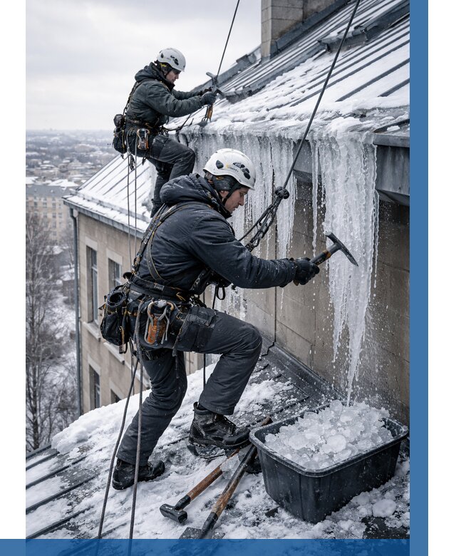 Удаление наледи с кровли в Ишимбае от 5578 р. | ВЫСОТНИК-Шмб