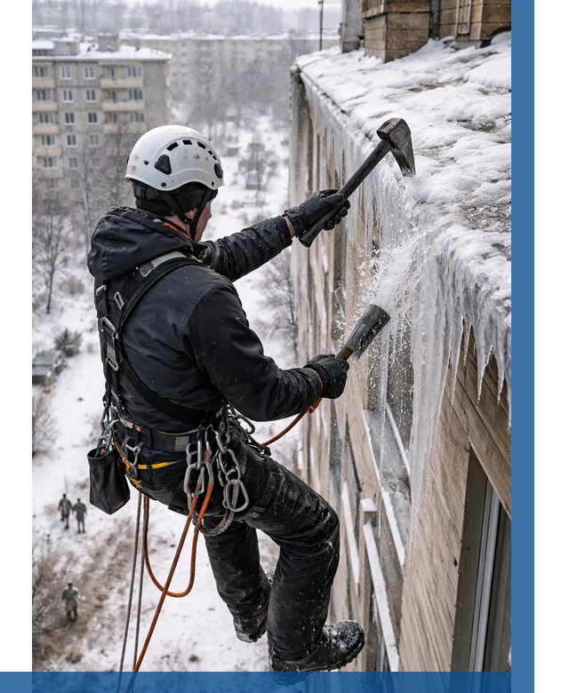 Сбивание сосулек с крыши в Ишимбае по цене от 4563 р. | ВЫСОТНИК-Шмб