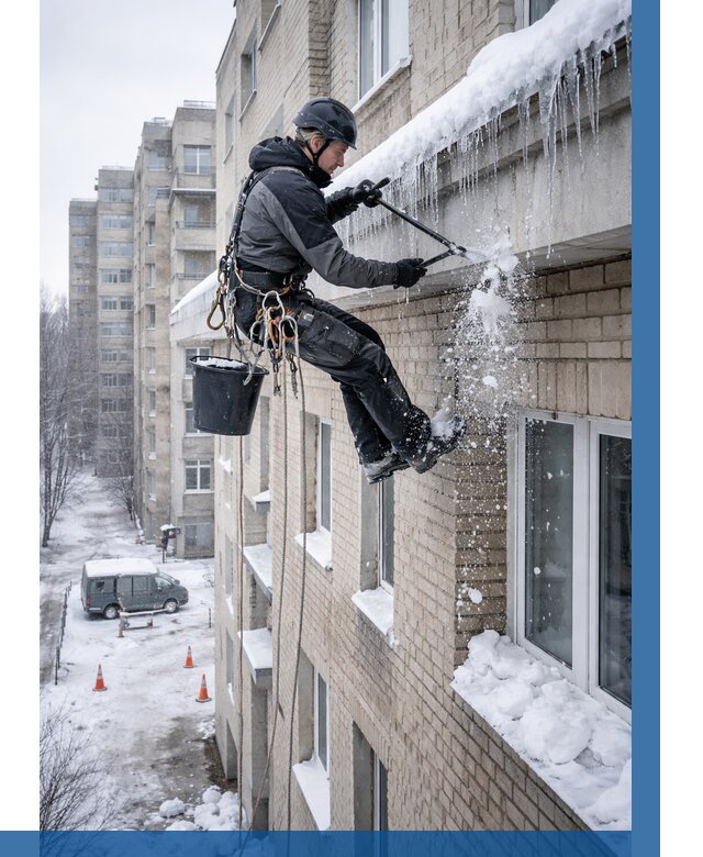 Удаление наледи с карнизов в Ишимбае от 355 р. | ВЫСОТНИК-Шмб