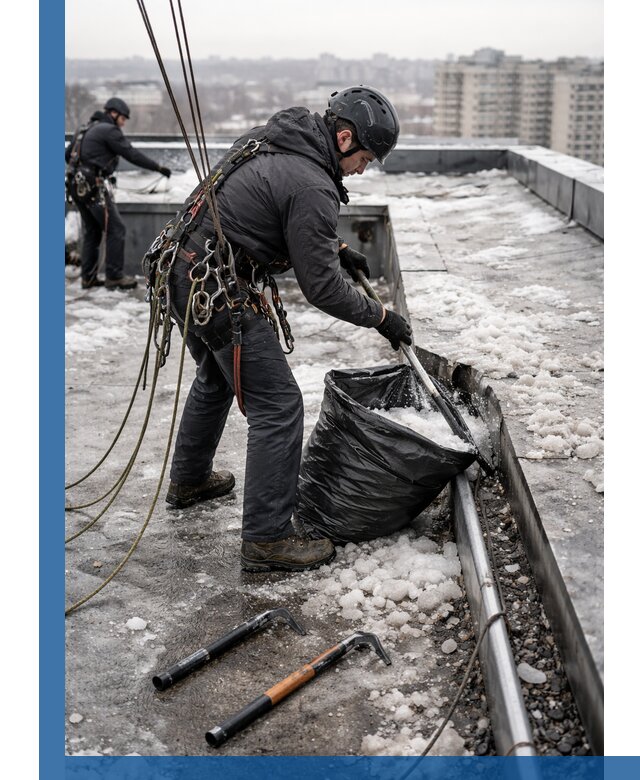 Аварийная очистка кровли в Ишимбае от промальпинистов