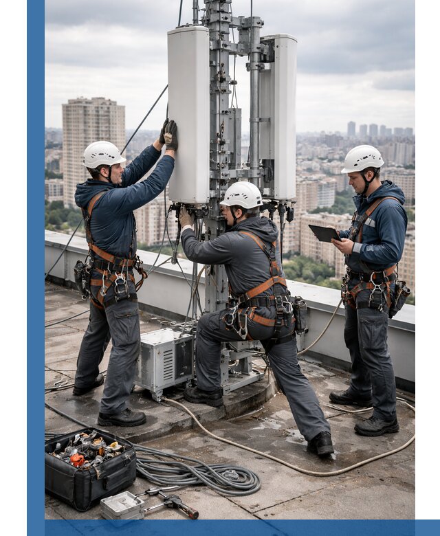 Монтаж антенн связи на крыше в Ишимбае с вводом в эксплуатацию