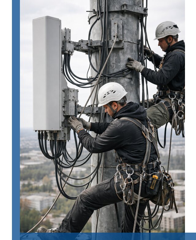 Монтаж оборудования связи на мачте в Ишимбае с пусконаладкой