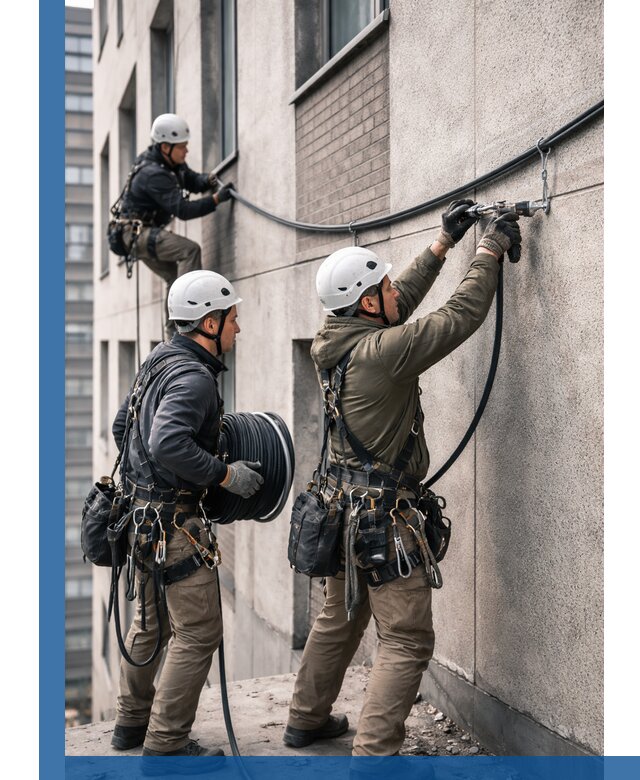 Прокладка кабеля по фасаду в Ишимбае, профессиональный монтаж