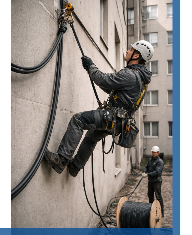 Протяжка кабеля питания на высоте в Ишимбае от 456 р. | ВЫСОТНИК-Шмб