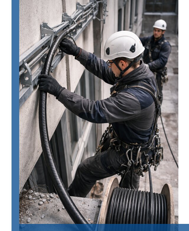 Протяжка кабеля питания на высоте в Ишимбае с гарантией безопасности и качества