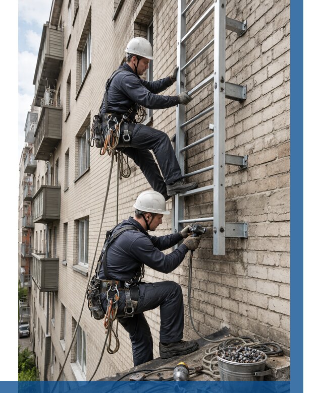 Монтаж пожарной лестницы в Ишимбае от 25353 р заказать у ВЫСОТНИК-Шмб