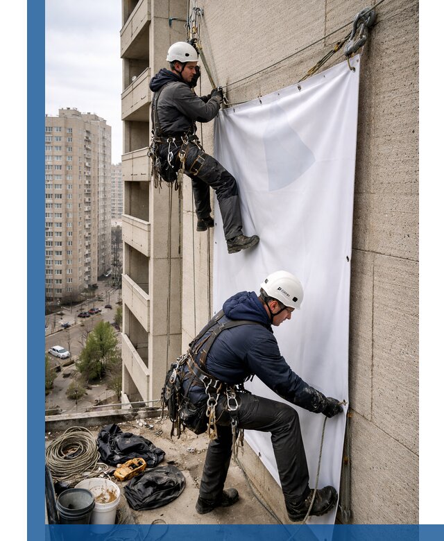 Профессиональный монтаж баннеров на фасаде в Ишимбае