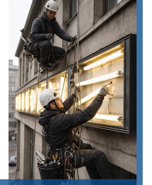 Замена ламп в вывеске в Ишимбае под ключ от 3549 р. | ВЫСОТНИК-Шмб