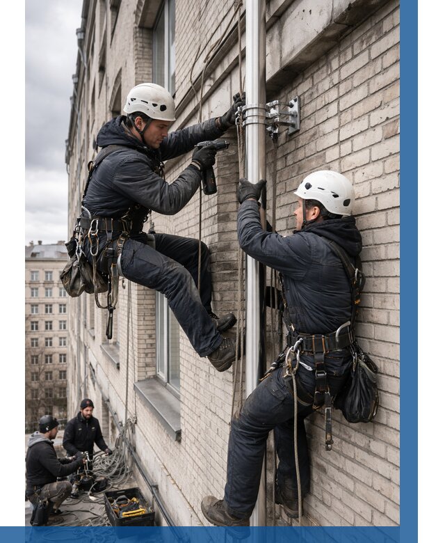 Монтаж флагштока на здании в Ишимбае от 6592 р. | ВЫСОТНИК-Шмб