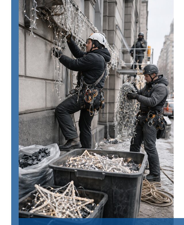 Демонтаж новогоднего оформления и гирлянд в Ишимбае