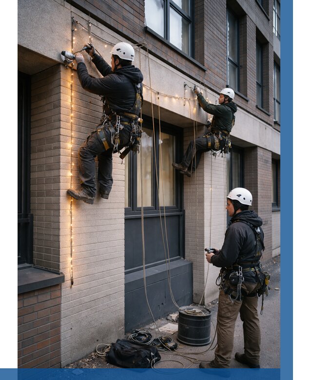 Монтаж гирлянд на фасаде в Ишимбае от 3549 р. | ВЫСОТНИК-Шмб