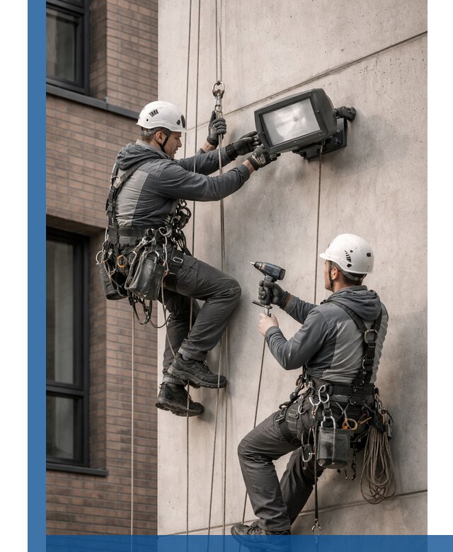 Профессиональный монтаж фасадных прожекторов в Ишимбае под ключ