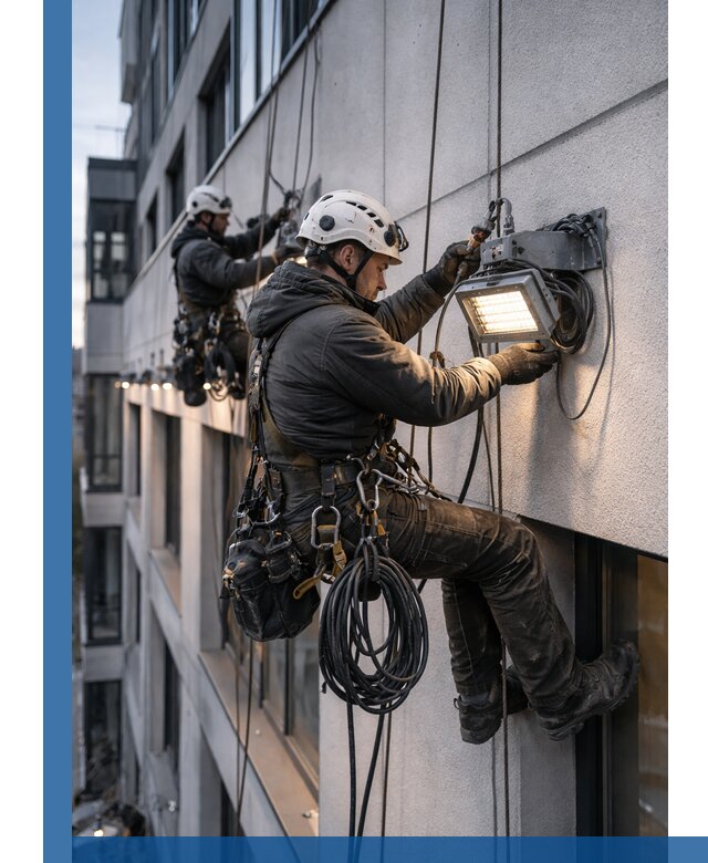 Монтаж фасадного освещения в Ишимбае установка и подключение