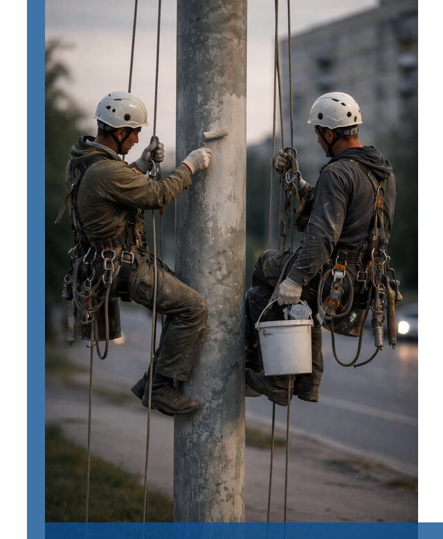 Покраска опор освещения и антикоррозийная защита в Ишимбае