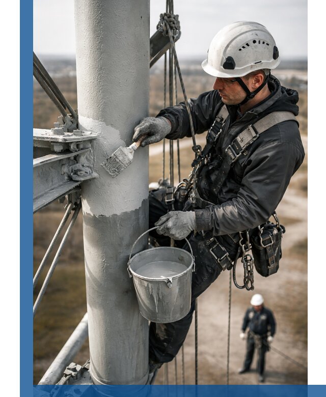 Покраска мачт связи в Ишимбае промышленными альпинистами