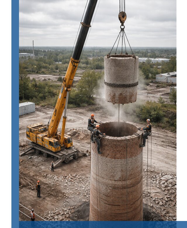 Демонтаж дымовой трубы в Ишимбае с гарантиями безопасности