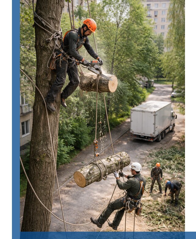 Спил деревьев альпинистами в Ишимбае, безопасно и без повреждений