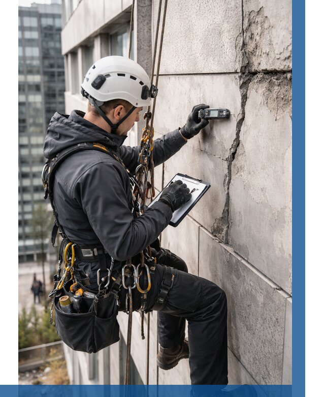 Обследование фасада альпинистами в Ишимбае от 122 р. | ВЫСОТНИК-Шмб