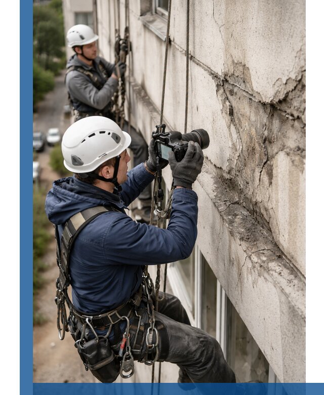 Фотофиксация дефектов фасада с высотной съемкой в Ишимбае